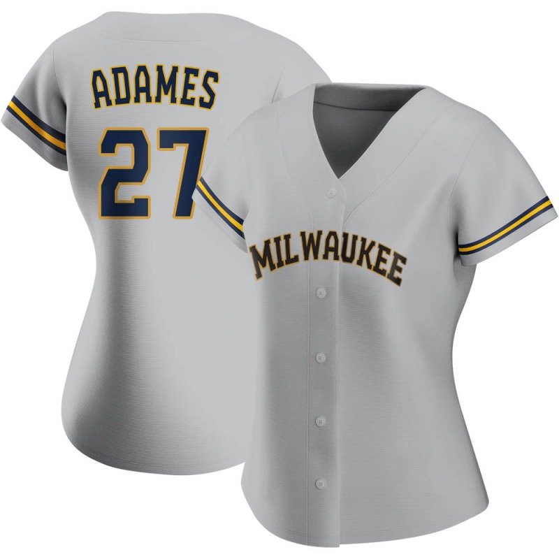 Women's #27 Willy Adames Milwaukee Brewers Gray Road Jersey