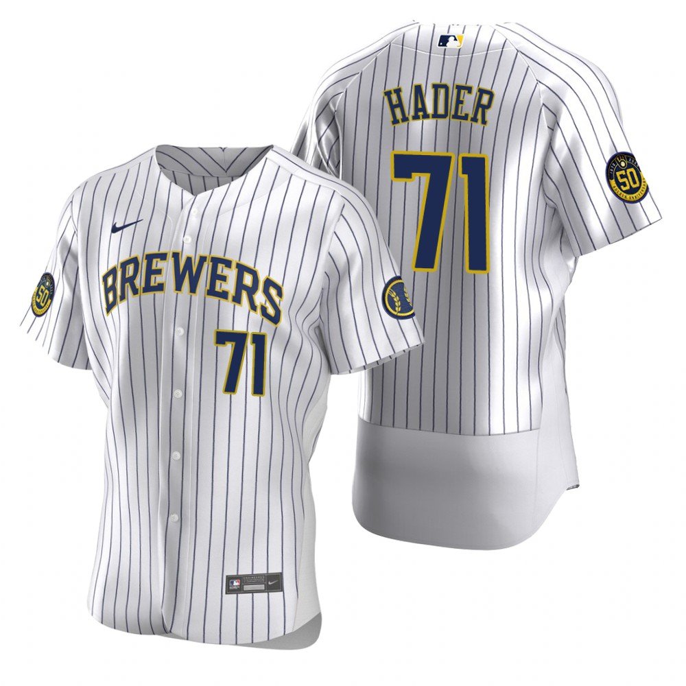 Men & Youth Kids #71 Josh Hader Milwaukee Brewers White Pinstripe Home Flex Base Jersey