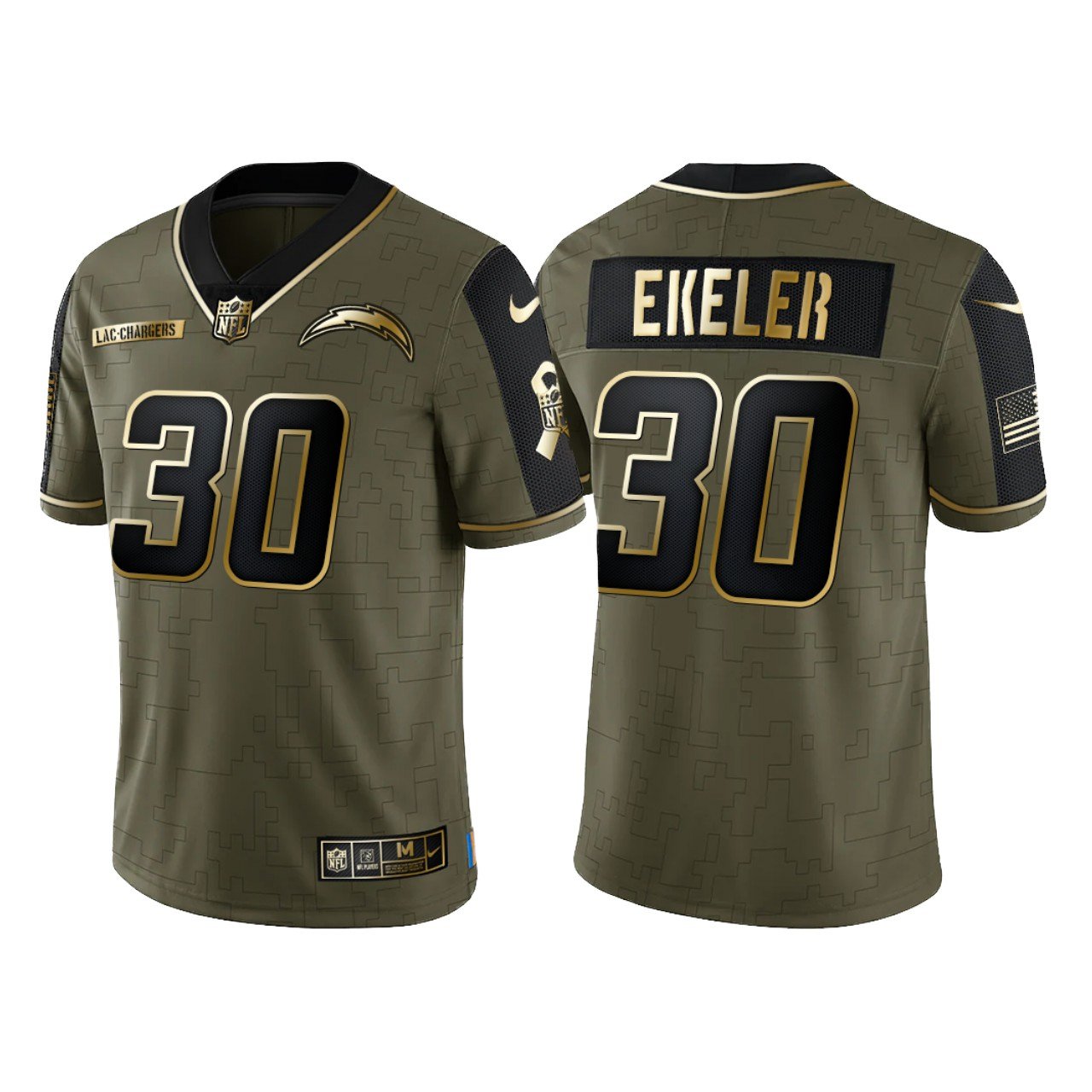 Men & Youth #30 Austin Ekeler LA Chargers 2021 Salute to Service Vapor Limited Olive Golden Jersey