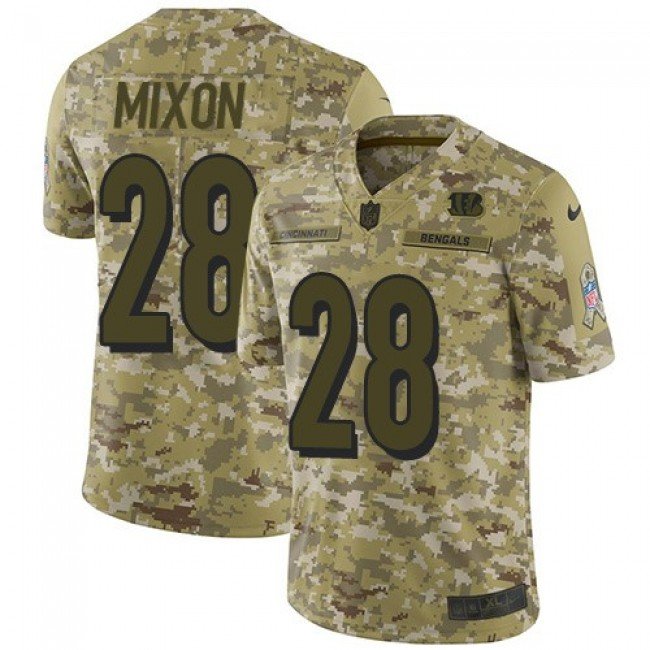 Men & Youth Kids #28 Joe Mixon Cincinnati Bengals Salute to Service Vapor Limited Camo Jersey