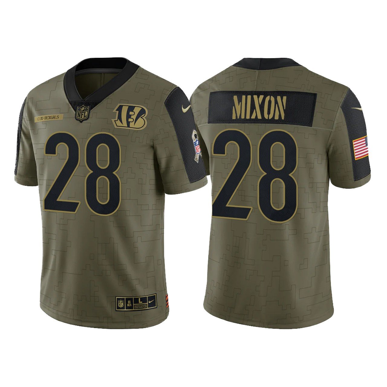 Men & Youth Kids #28 Joe Mixon Cincinnati Bengals Salute to Service Vapor Limited Olive Jersey