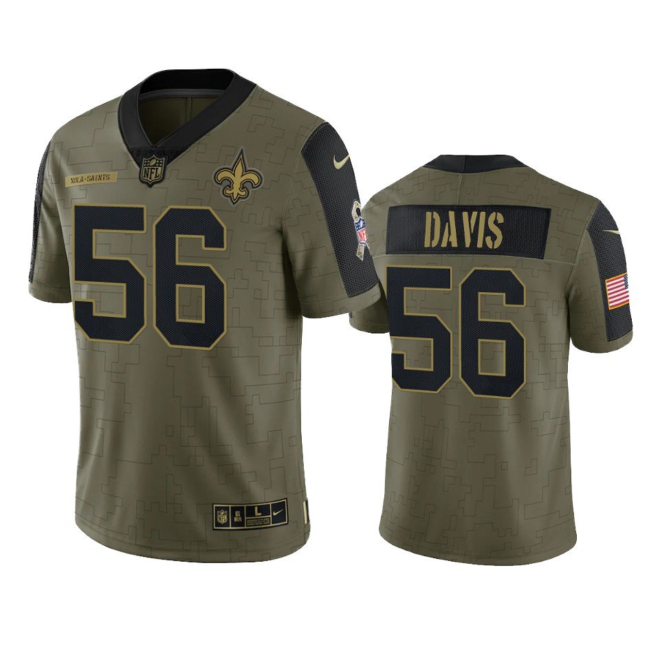 Men & Youth #56 Demario Davis New Orleans Saints 2021 Salute To Service Limited Olive Green Jersey