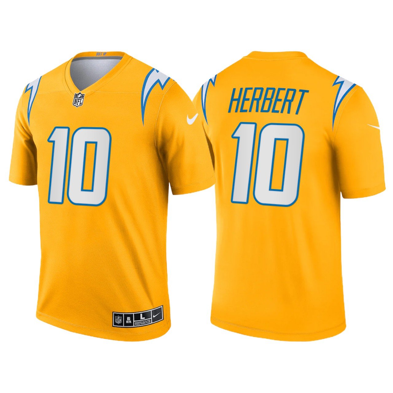 Men & Youth Kids #10 Justin Herbert Los Angeles Chargers Inverted Legend Gold Yellow Jersey