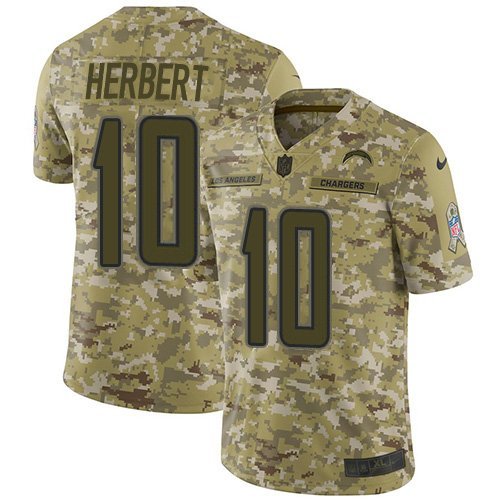 Men & Youth Kids #10 Justin Herbert Los Angeles Chargers Salute to Service Limited Camo Jersey