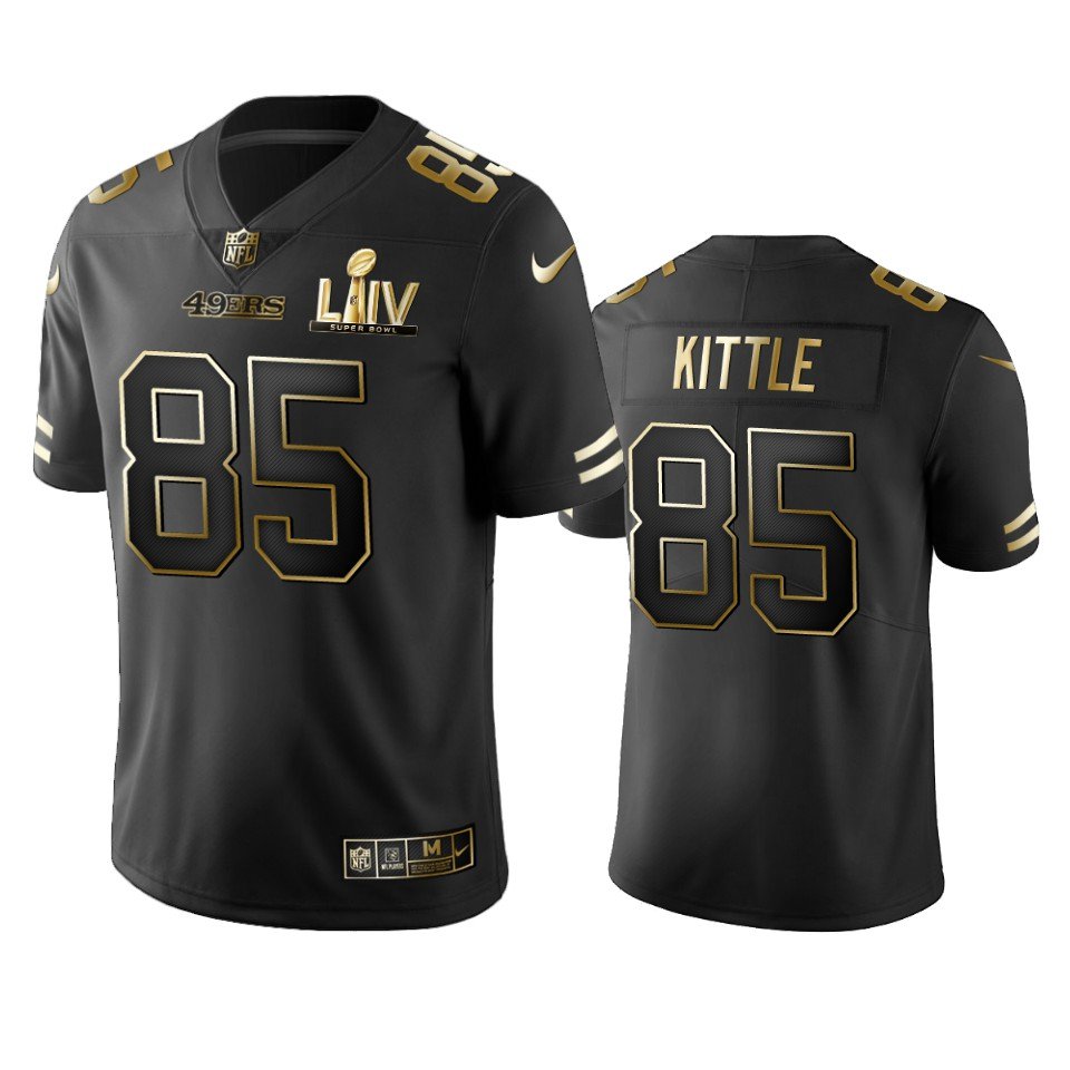 Men & Youth Kids #85 George Kittle San Francisco 49ers Super Bowl LIV Limited Black Golden Jersey
