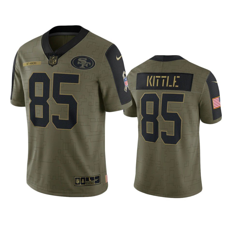 Men & Youth Kids #85 George Kittle San Francisco 49ers Salute to Service Limited Olive Green Jersey
