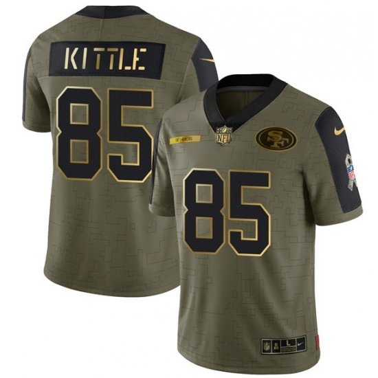 Men & Youth Kids #85 George Kittle San Francisco 49ers Salute to Service Limited Olive Golden Jersey