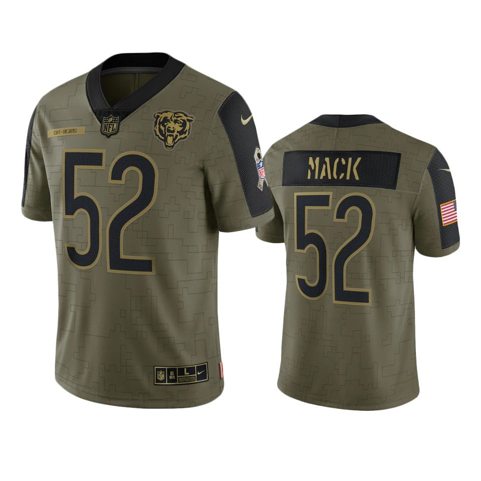 Men & Youth Kids #52 Khalil Mack Chicago Bears Salute to Service Limited Olive Green Jersey