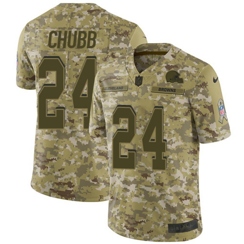 Men & Youth Kids #24 Nick Chubb Cleveland Browns Salute to Service Limited Camo Jersey
