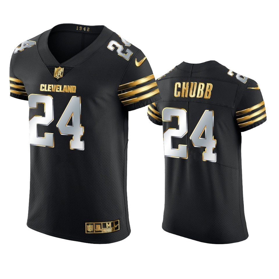 Men & Youth Kids #24 Nick Chubb Cleveland Browns Black Golden Edition Vapor Limited Jersey