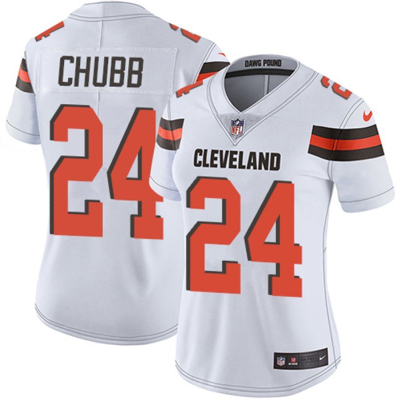 Women's #24 Nick Chubb Cleveland Browns Color Rush Vapor Limited White Jersey