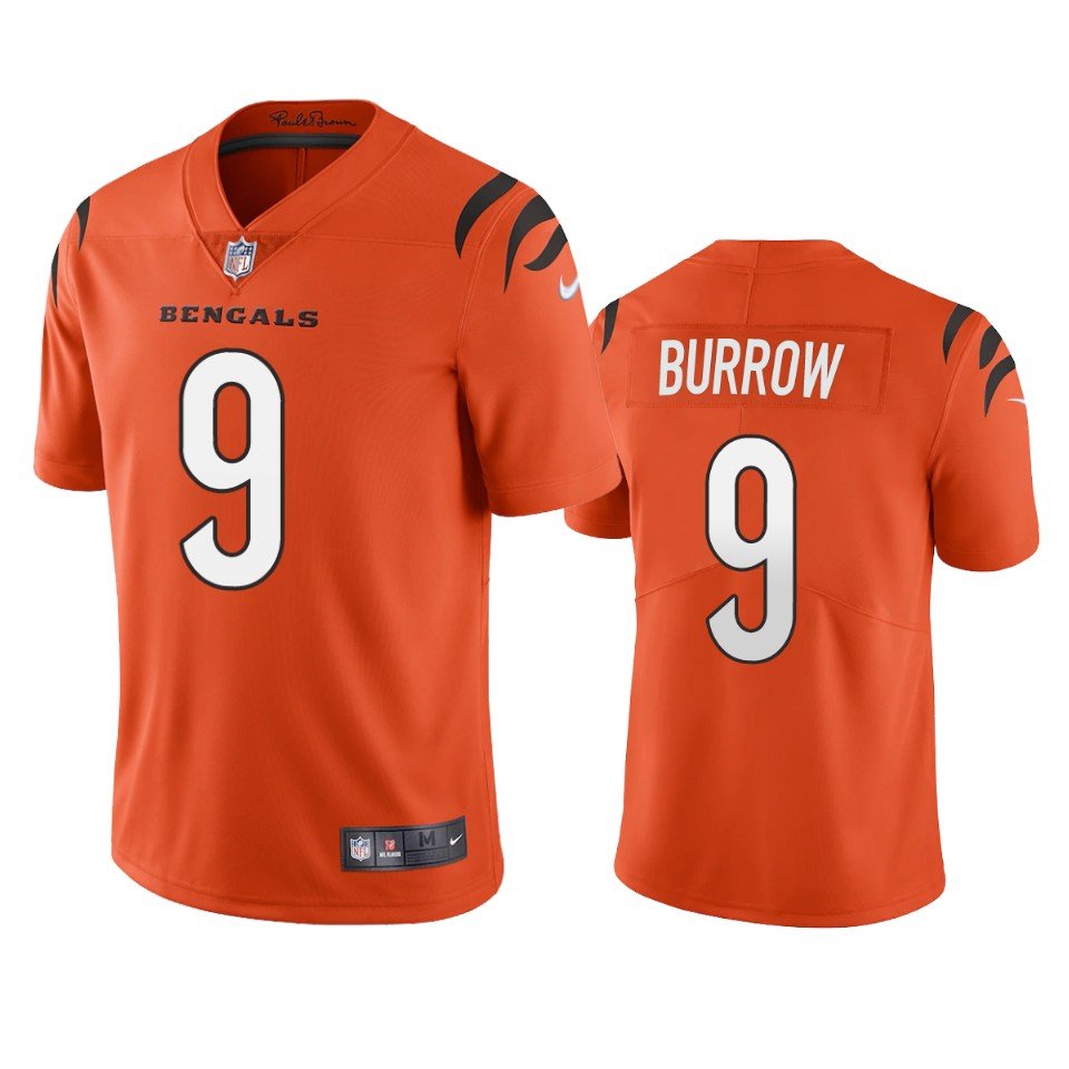 Men & Youth Kids #9 Joe Burrow Cincinnati Bengals Color Rush Vapor Limited Orange Jersey