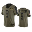 Men & Youth Kids #9 Joe Burrow Cincinnati Bengals Salute to Service Limited Olive Green Jersey