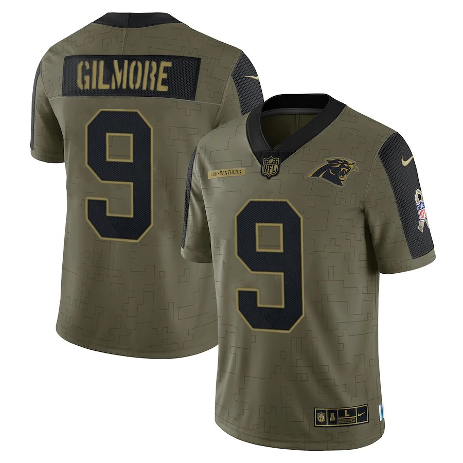 Men & Youth Kids #9 Stephon Gilmore Carolina Panthers Salute to Service Limited Olive Green Jersey