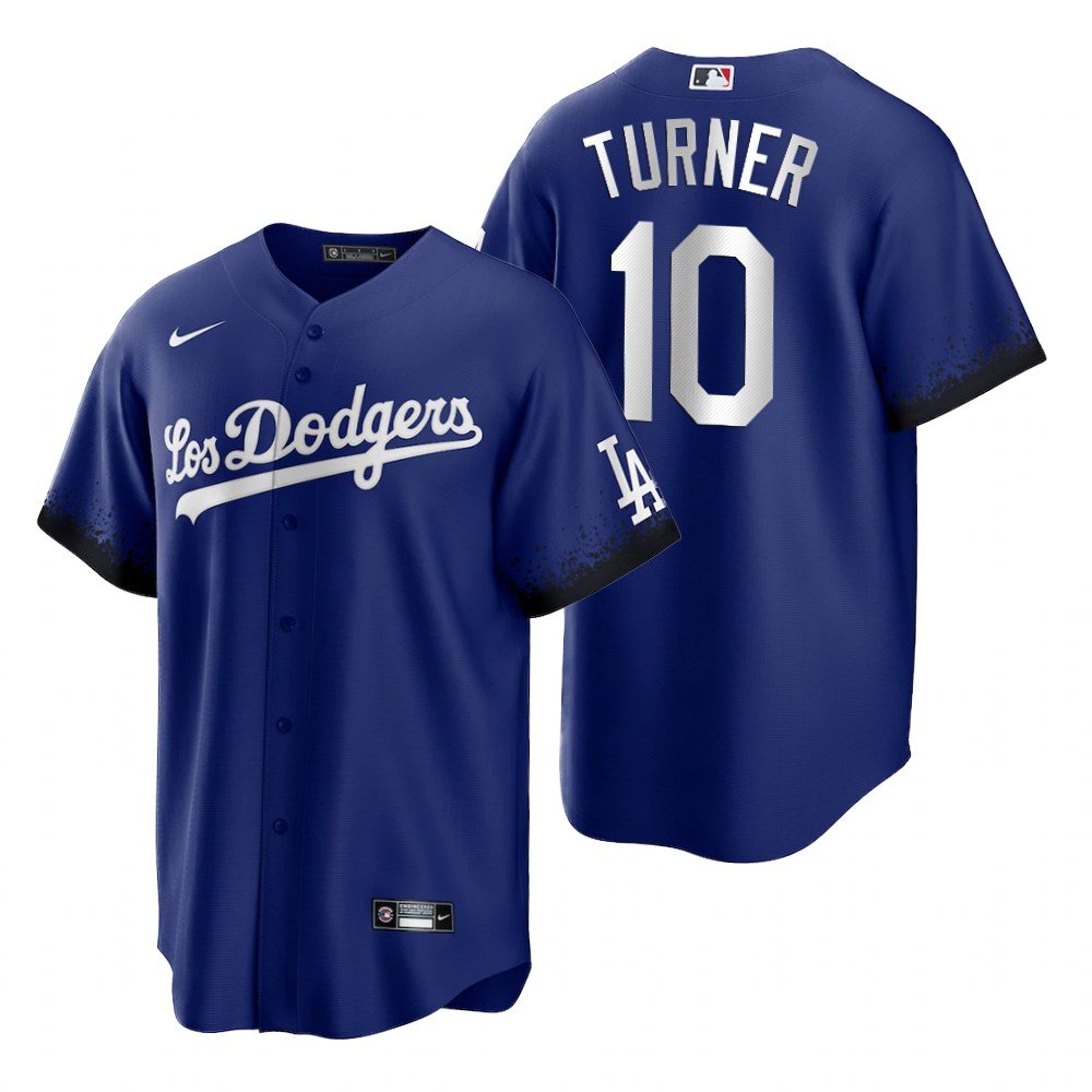 Men & Youth Kids #10 Justin Turner Los Angeles Dodgers 2021 City Connect Cool Base Blue Jersey