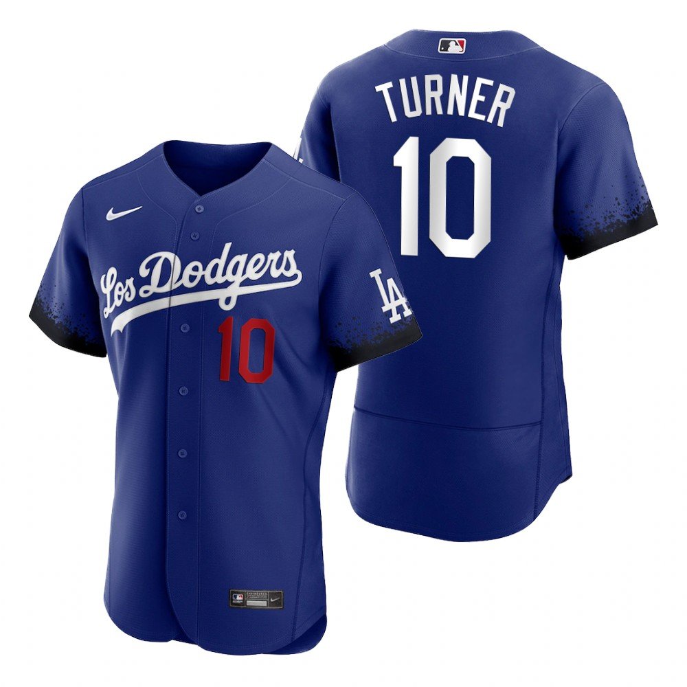 Men & Youth Kids #10 Justin Turner Los Angeles Dodgers 2021 City Connect Flex Base Blue Jersey