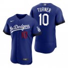 Men & Youth Kids #10 Justin Turner Los Angeles Dodgers 2021 City Connect Flex Base Blue Jersey