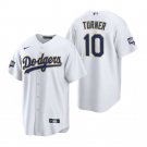 Men & Youth Kids #10 Justin Turner Los Angeles Dodgers White Gold 2021 Gold Program Cool Base Jersey
