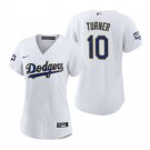 Women's #10 Justin Turner Los Angeles Dodgers White Gold 2021 Gold Program Cool Base Jersey