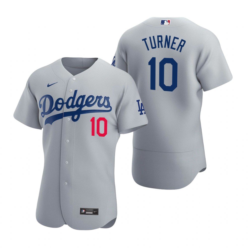 Men & Youth Kids #10 Justin Turner Los Angeles Dodgers Flex Base Gray Jersey