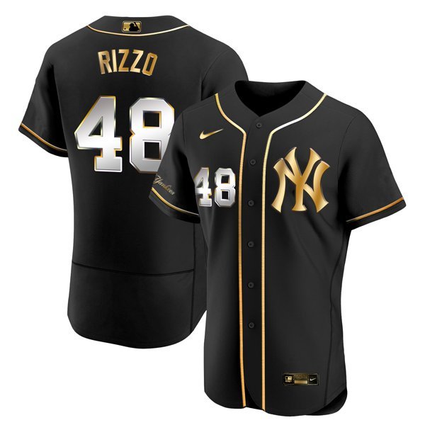 Men & Youth Kids #48 Anthony RizzoNew York Yankees Flex Base Black Golden Jersey
