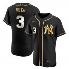 Men & Youth Kids #3 Babe Ruth New York Yankees Flex Base Black Golden Jersey