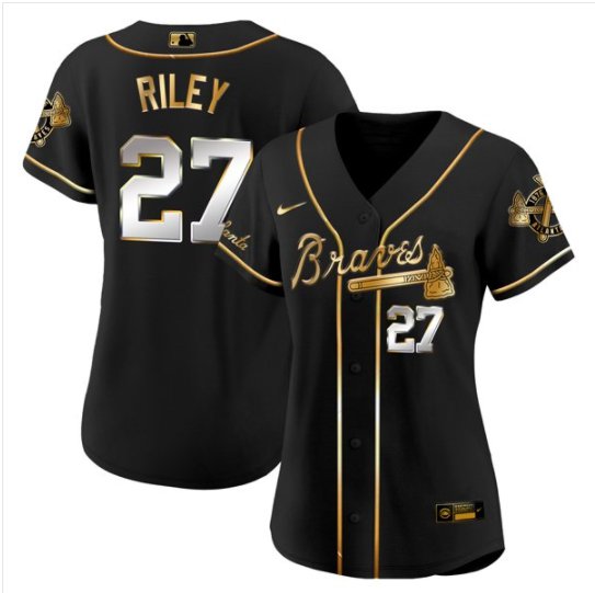 Women's #27 Austin Riley Atlanta Braves Black Golden Edition Jersey
