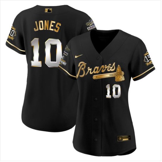 Women's #10 Chipper Jones Atlanta Braves Black Golden Edition Cool Base Jersey