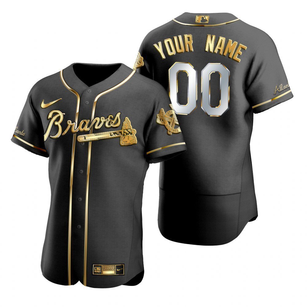 Custom Men & Youth Kids Atlanta Braves Black Golden Edition Jersey