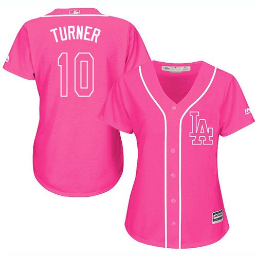 Women's #10 Justin Turner Los Angeles Dodgers Pink Jersey