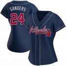 Women's #24 Deion Sanders Atlanta Braves Cool Base Alternate Navy Blue Jersey