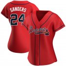 Women's #24 Deion Sanders Atlanta Braves Cool Base Alternate Red Jersey