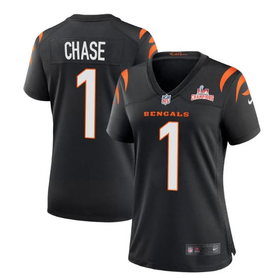 Women's #1 Ja'Marr Chase Cincinnati Bengals Super Bowl LVI 56 Vapor Limited Black Jersey