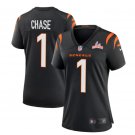 Women's #1 Ja'Marr Chase Cincinnati Bengals Super Bowl LVI 56 Vapor Limited Black Jersey