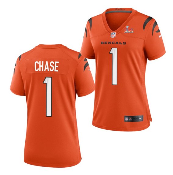 Women's #1 Ja'Marr Chase Cincinnati Bengals Super Bowl LVI 56 Vapor Limited Orange Jersey