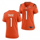 Women's #1 Ja'Marr Chase Cincinnati Bengals Super Bowl LVI 56 Vapor Limited Orange Jersey
