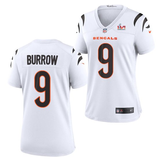 Women's #9 Joe Burrow Cincinnati Bengals Super Bowl LVI 56 Vapor Limited White Jersey