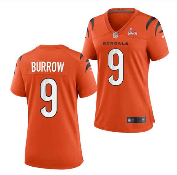 Women's #9 Joe Burrow Cincinnati Bengals Super Bowl LVI 56 Vapor Limited Orange Jersey