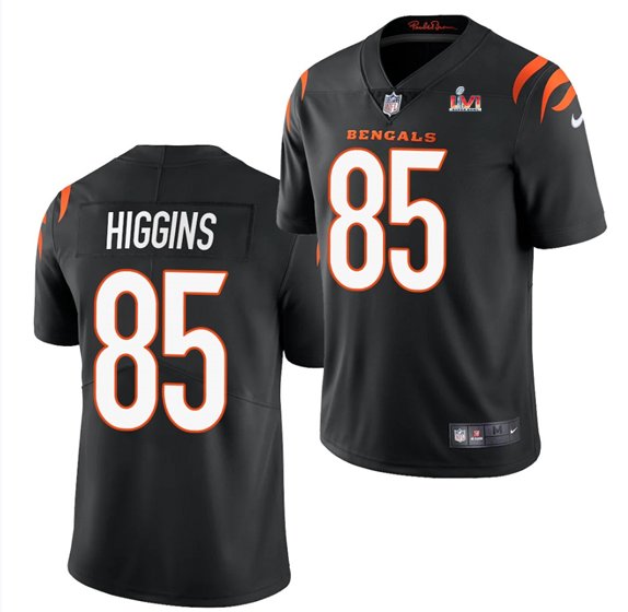 Men & Youth #85 Tee Higgins Cincinnati Bengals Super Bowl LVI 56 Vapor Limited Black Jersey