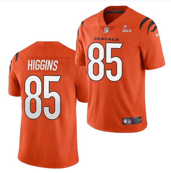 Men & Youth #85 Tee Higgins Cincinnati Bengals Super Bowl LVI 56 Vapor Limited Orange Jersey