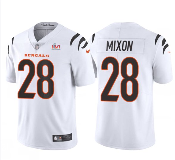 Men & Youth #28 Joe Mixon Cincinnati Bengals Super Bowl LVI 56 Vapor Limited White Jersey