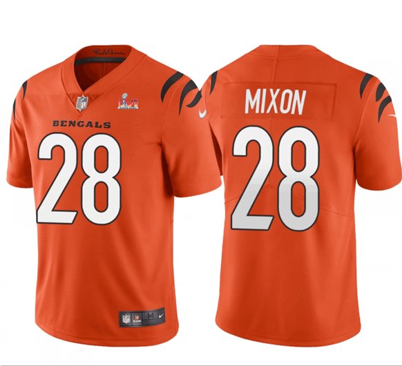 Men & Youth #28 Joe Mixon Cincinnati Bengals Super Bowl LVI 56 Vapor Limited Orange Jersey