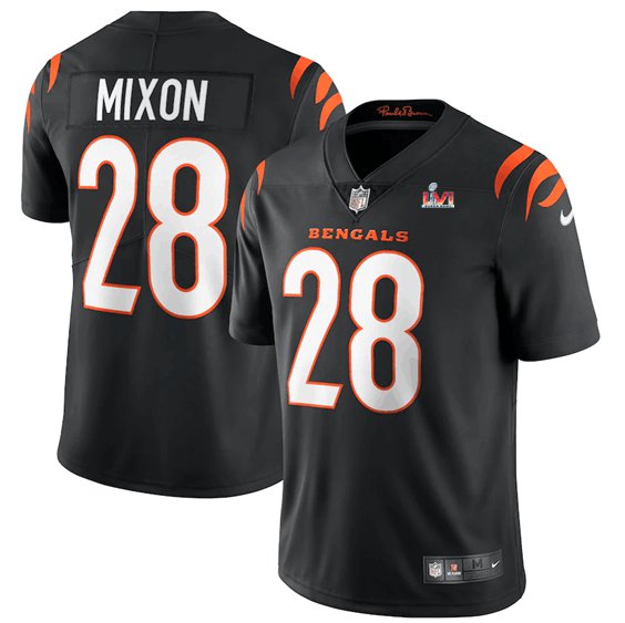 Men & Youth #28 Joe Mixon Cincinnati Bengals Super Bowl LVI 56 Vapor Limited Black Jersey