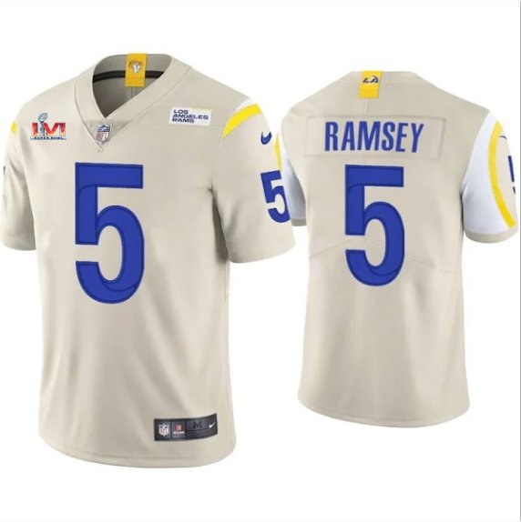 Men & Youth #5 Jalen Ramsey Los Angeles Rams Super Bowl LVI Limited Bone Jersey