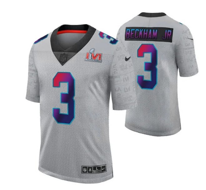 Men's #3 Odell Beckham Jr. Los Angeles Rams Super Bowl LVI Gray Limited Jersey