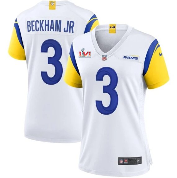 Women's #3 Odell Beckham Jr. Los Angeles Rams Super Bowl LVI Limited White Jersey