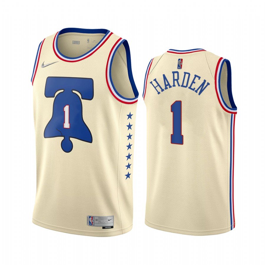 Men & Youth #1 James Harden Philadelphia 76ers Earned Edition Cream Jersey