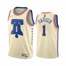 Men & Youth #1 James Harden Philadelphia 76ers Earned Edition Cream Jersey