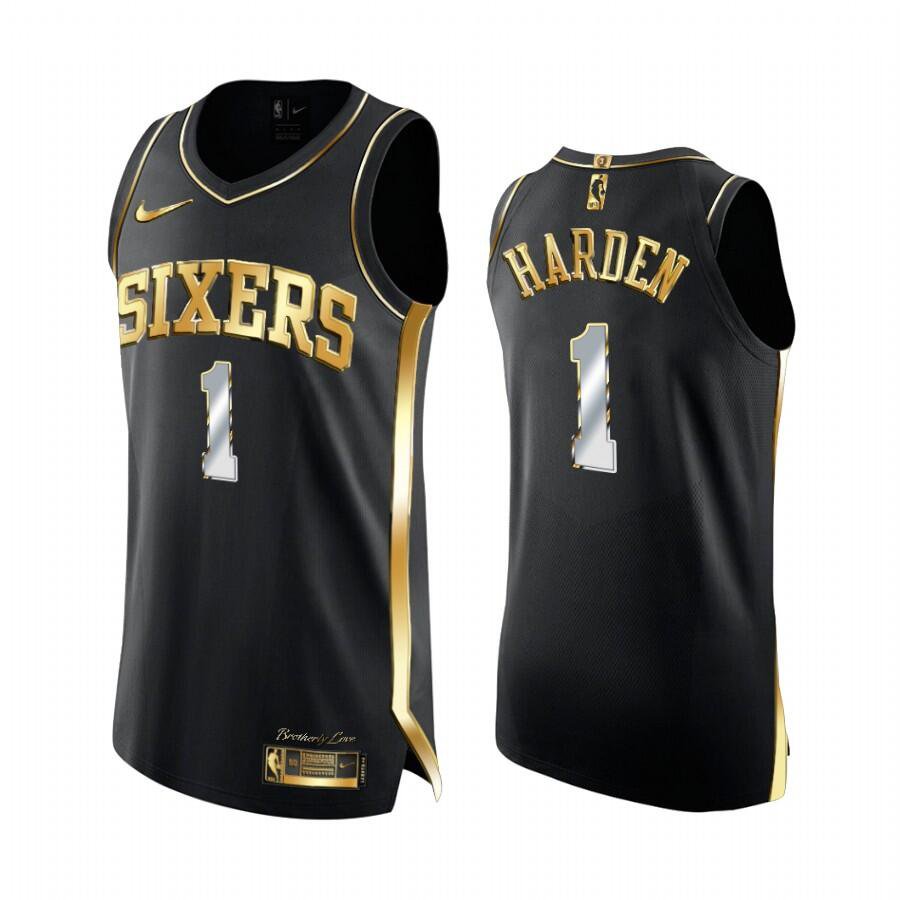 Men & Youth #1 James Harden Philadelphia 76ers Black Golden Edition Jersey