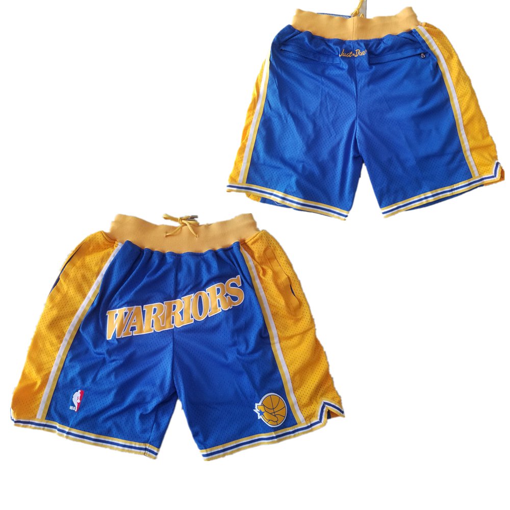 Men&acirc;��s Golden State Warriors Yellow Stitched Basketball Zipper Pockets Shorts